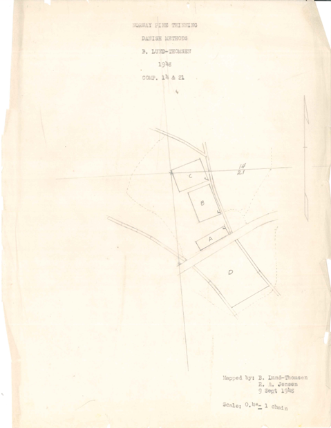the coversheet for the Danish thin research records, drawn on trace paper and later digitized. Recall that no action was taken in plot D. 