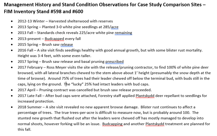 : 2018 Minnesota DNR Field Tour Notes: Management History and Stand Condition Observations for Case Study Comparison Sites – FIM Inventory Stand #598 and #600
