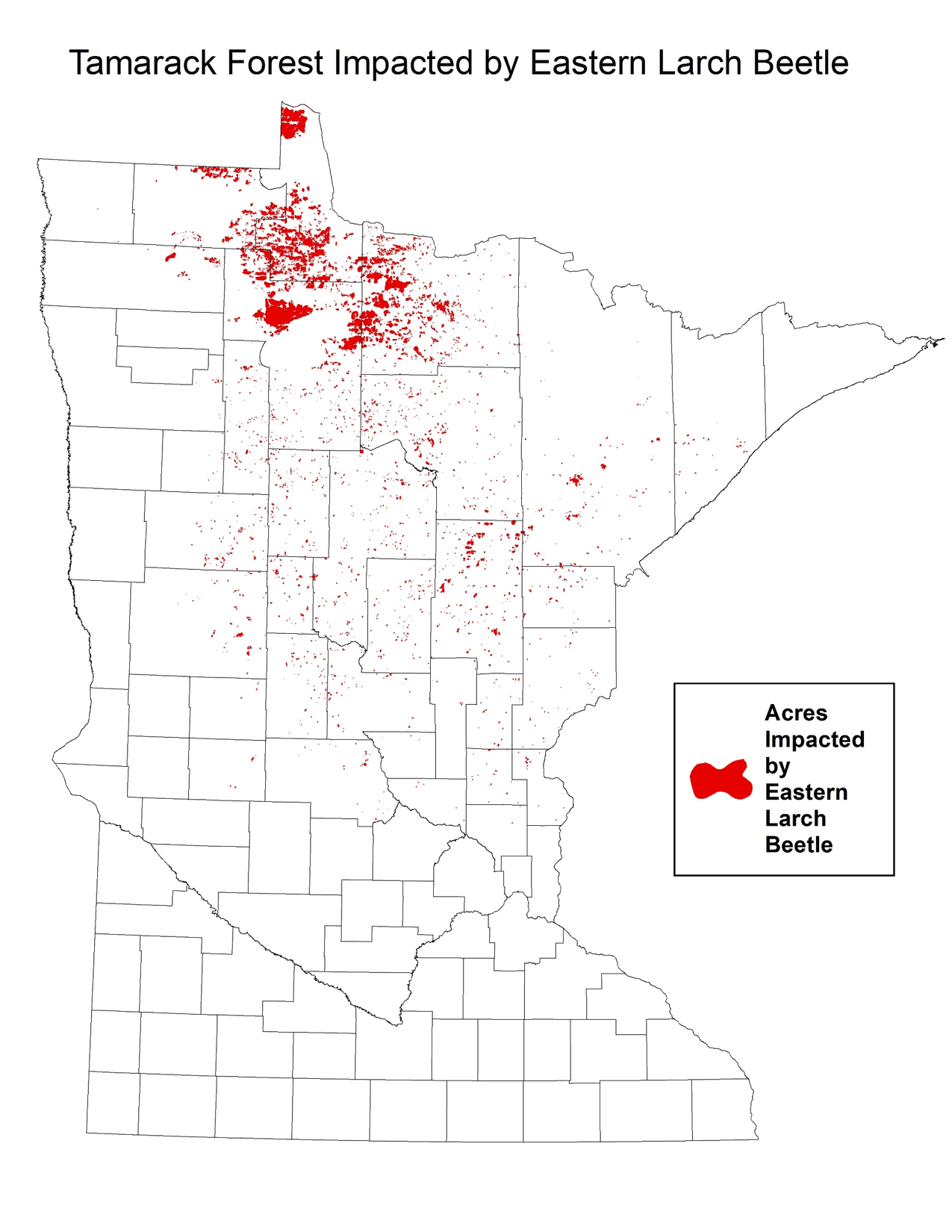 Spatial distribution of ELB damage in Minnesota.