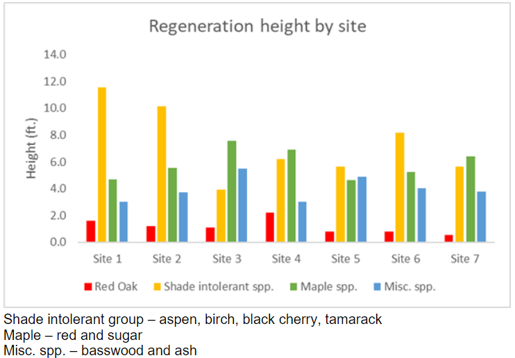 Average stem height by species and treatment site in October 2021.