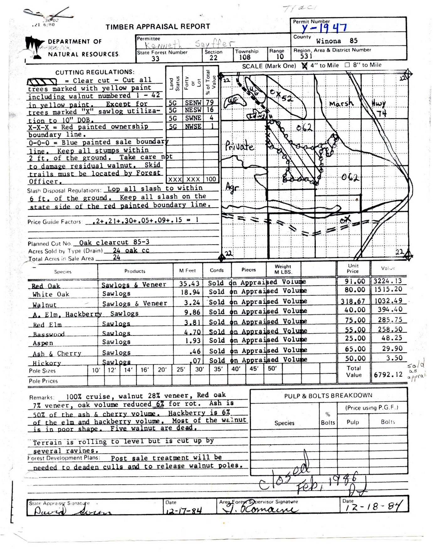 1984 timber sale permit