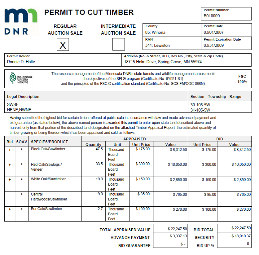 2007 timber sale permit